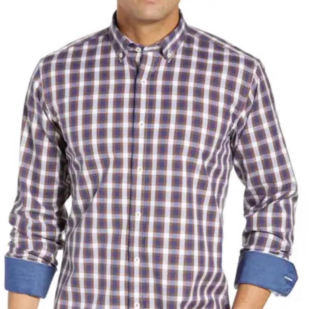 Bugatchi Long Sleeve Plaid Print Woven Shaped Fit Dress Shirt-XXL